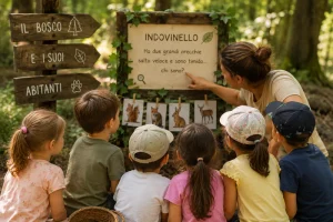 Bambini in fattoria durante un’attività didattica con gli animali a Rosta