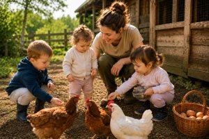 Bambini in fattoria durante un’attività didattica con gli animali a Rosta
