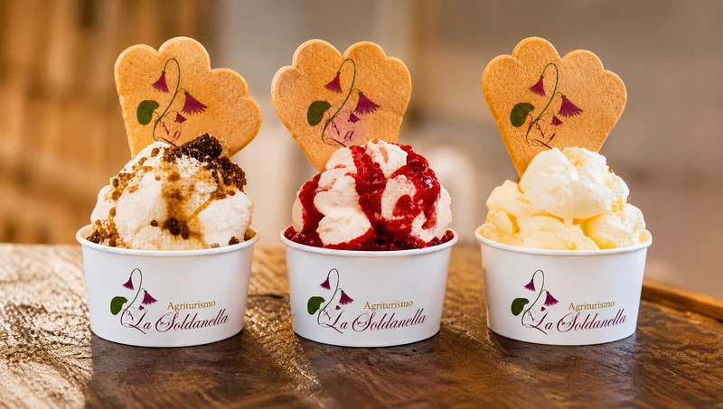 Gelato artigianale su tavolo rustico